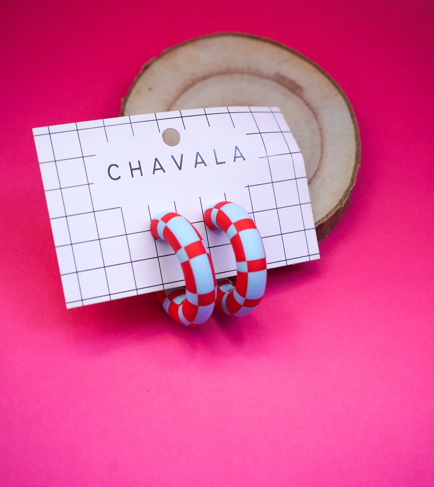 Pendientes #3 azul y rojo damero