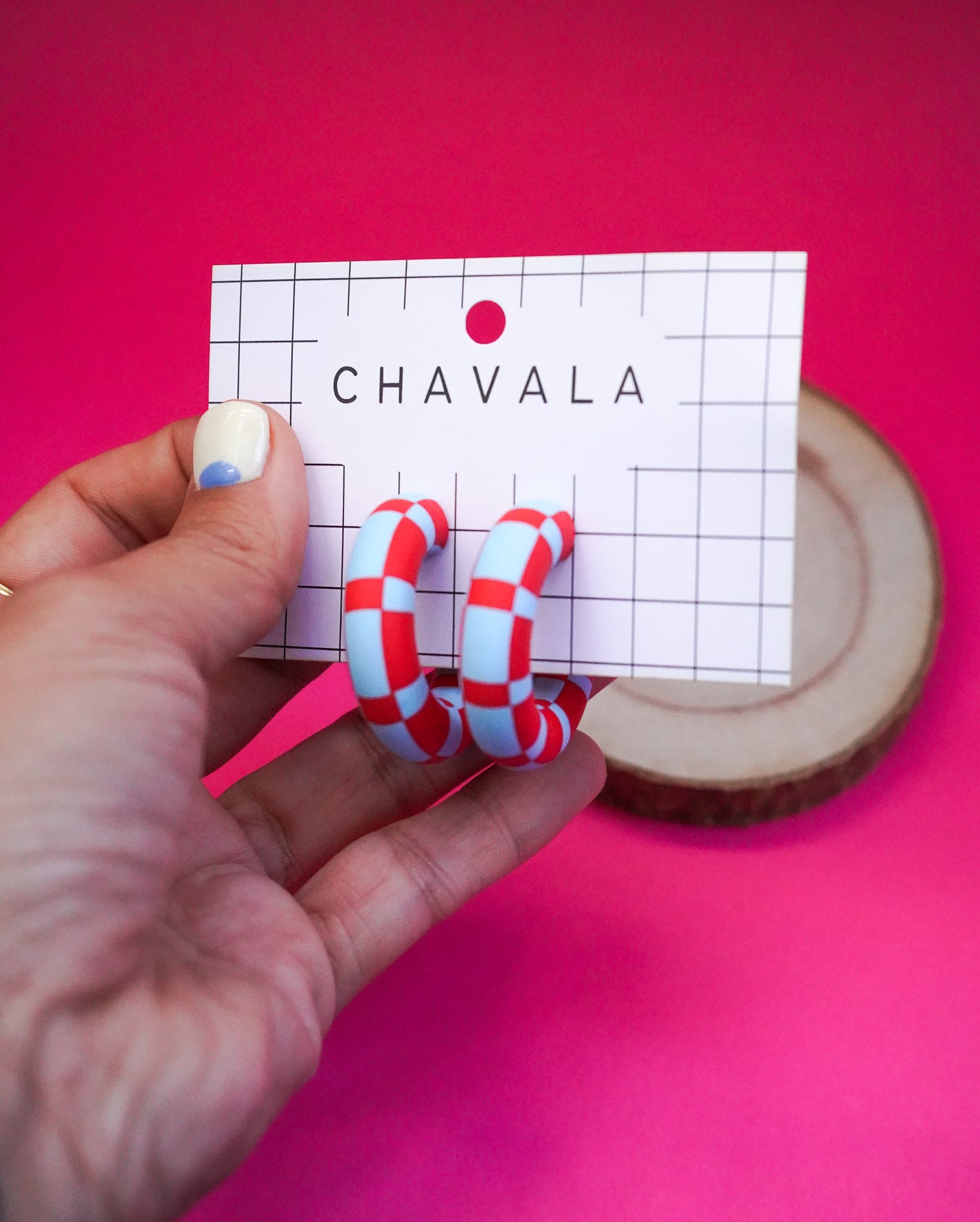 Pendientes #3 azul y rojo damero