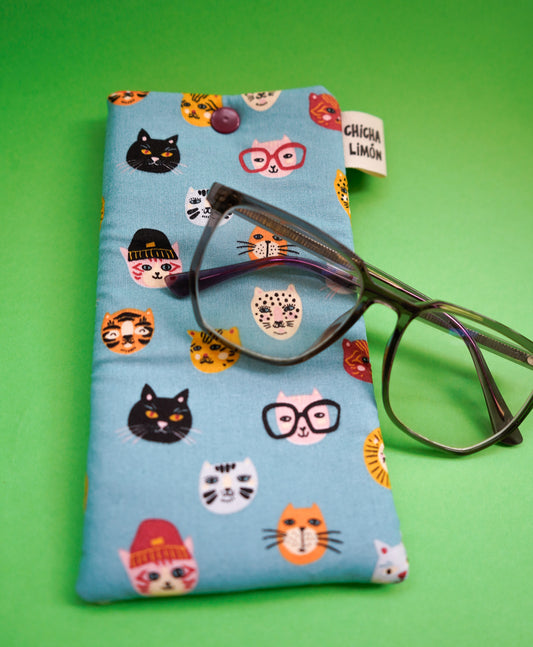 Funda gafas de gatos azul