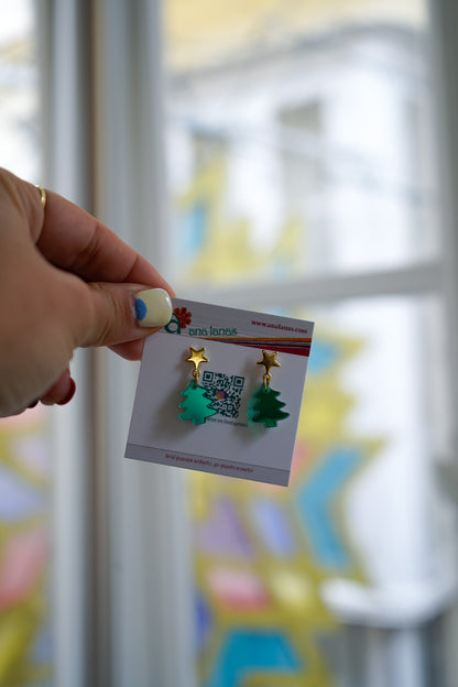 Pendientes Mini Árbol Navidad - Estrella oro