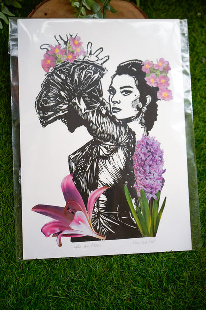 Lámina Lola con Flores - Collage Linóleo