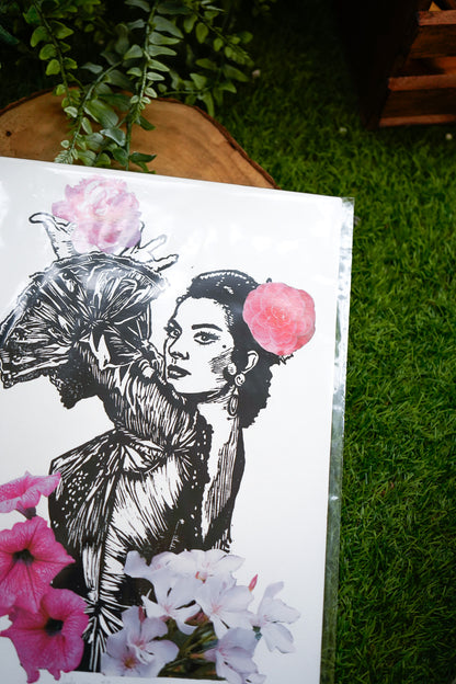 Lámina Lola con Flores - Collage Linóleo