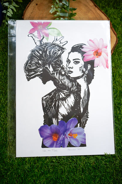 Lámina Lola con Flores - Collage Linóleo