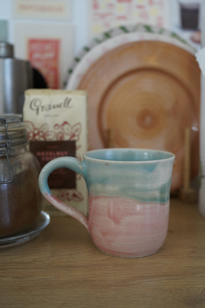 Taza cerámica artesana azul y rosa