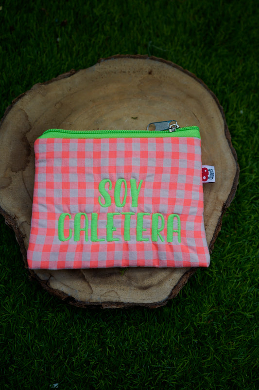 Vichy naranja flúor letra verde - Monedero - SOY CALETERA