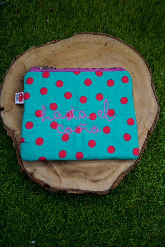 Turquesa lunares rojos letra rosa - Monedero - Hasta el coño