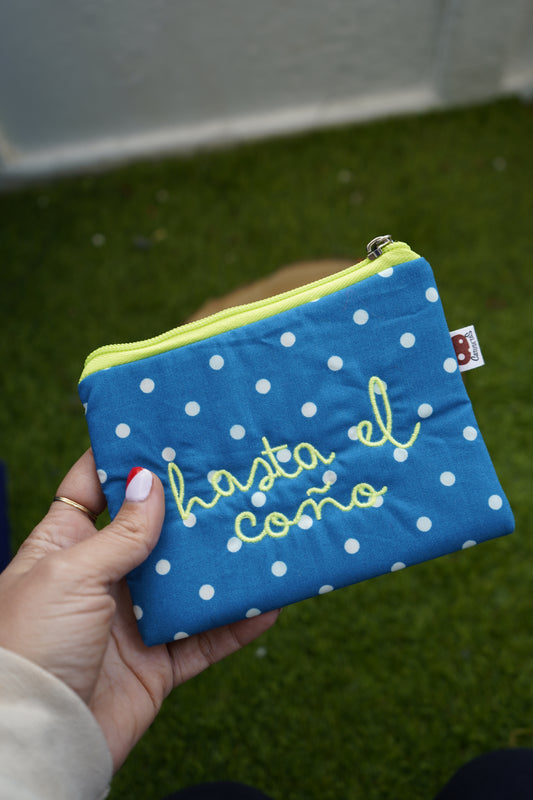 Azul lunares blancos letra amarilla - Monedero - Hasta el coño