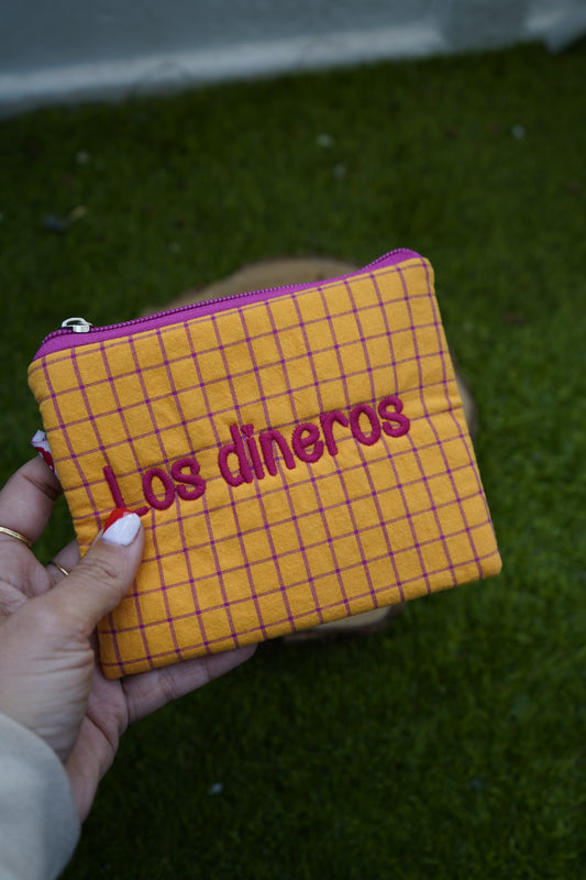 Vichy amarillo cuadros letra roja - Monedero - Los dineros