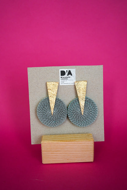 Pendientes de cartón círculo VERDE, triángulo DORADO