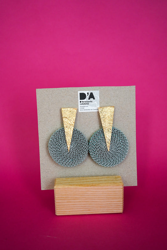Pendientes de cartón círculo VERDE, triángulo DORADO