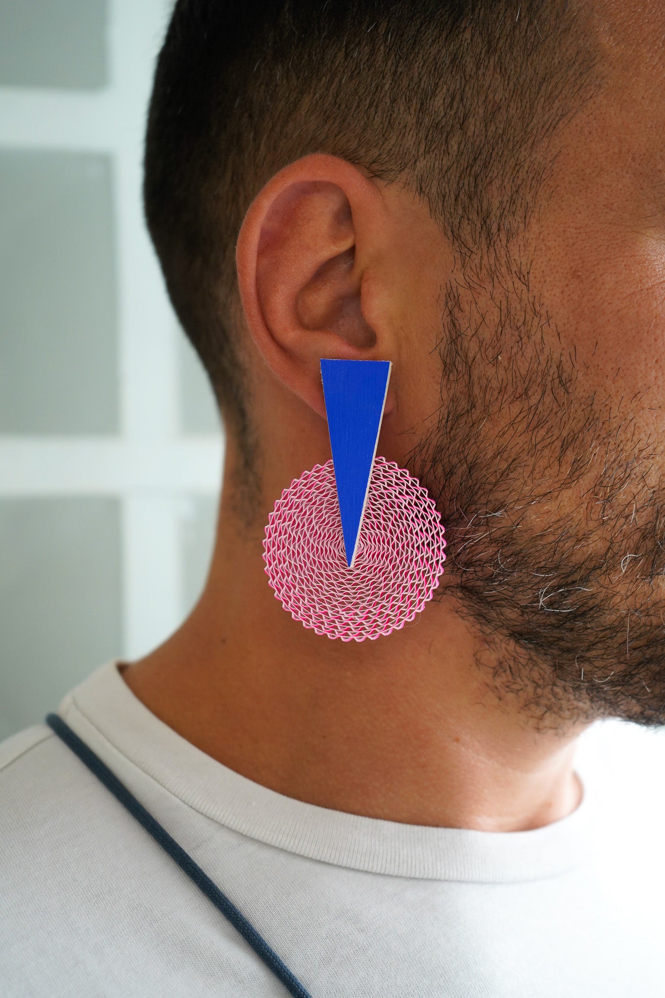 Pendientes de cartón círculo AZUL triángulo ROSA