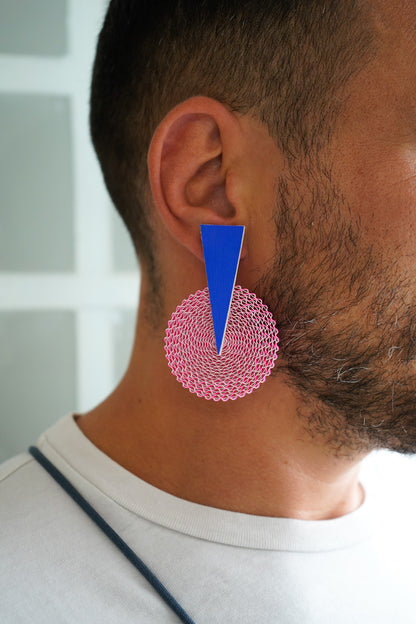 Pendientes de cartón círculo AZUL triángulo ROSA