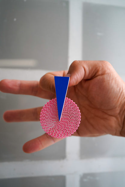 Pendientes de cartón círculo AZUL triángulo ROSA