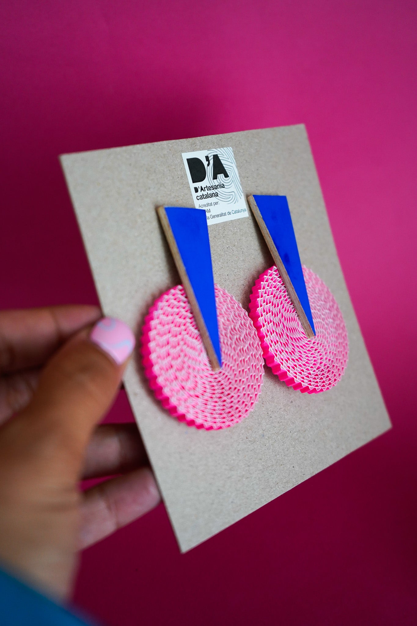 Pendientes de cartón círculo AZUL triángulo ROSA
