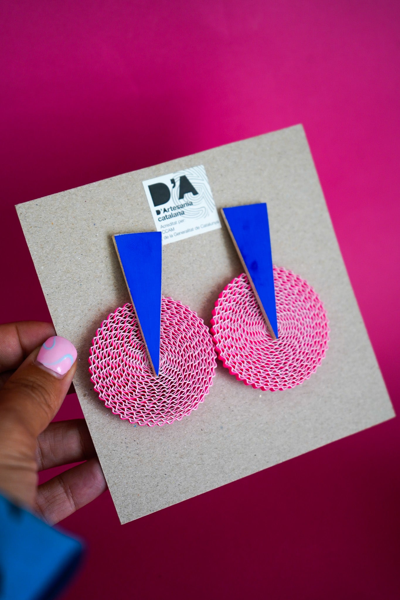 Pendientes de cartón círculo AZUL triángulo ROSA