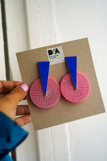 Pendientes de cartón círculo AZUL triángulo ROSA