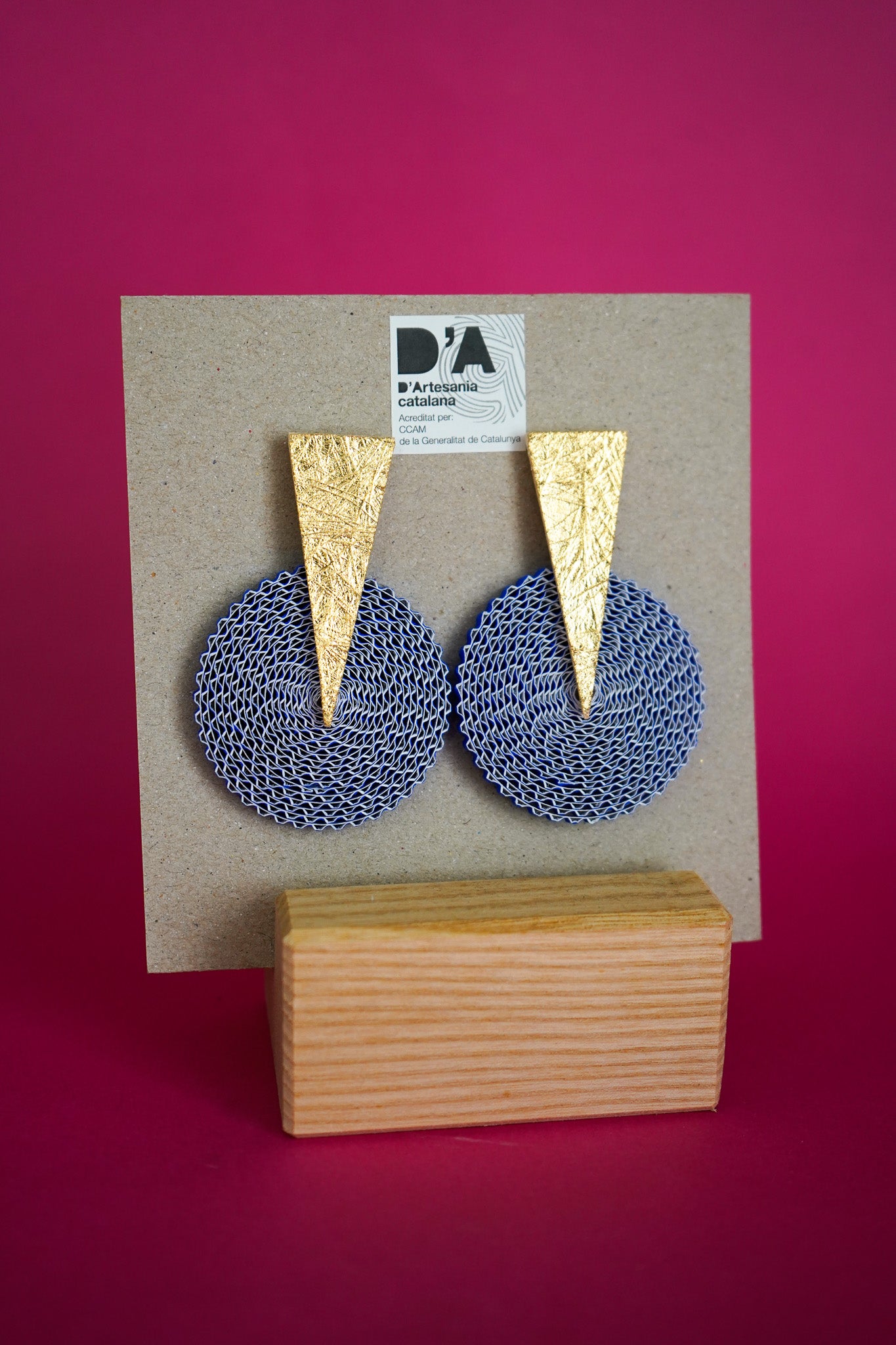 Pendientes de cartón círculo AZUL, triángulo DORADO