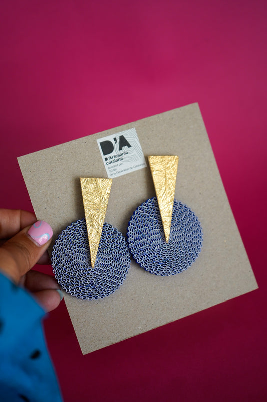 Pendientes de cartón círculo AZUL, triángulo DORADO