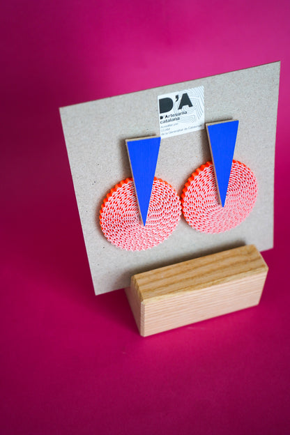 Pendientes de cartón círculo NARANJA, triángulo AZUL