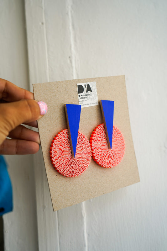 Pendientes de cartón círculo NARANJA, triángulo AZUL