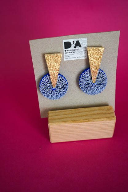 Pendientes de cartón círculo AZUL, triángulo DORADO