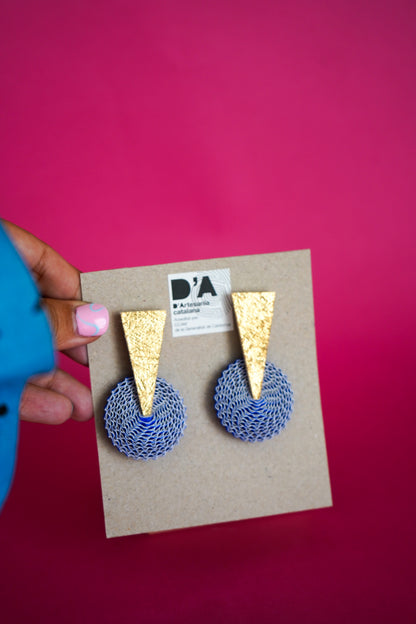 Pendientes de cartón círculo AZUL, triángulo DORADO