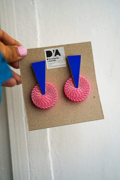 Pendientes de cartón círculo AZUL triángulo ROSA