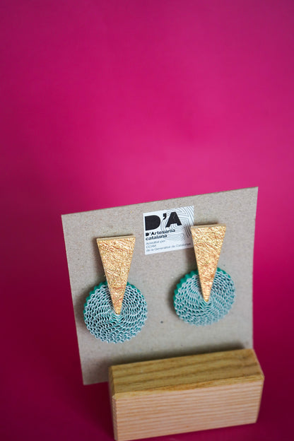 Pendientes de cartón círculo VERDE, triángulo DORADO