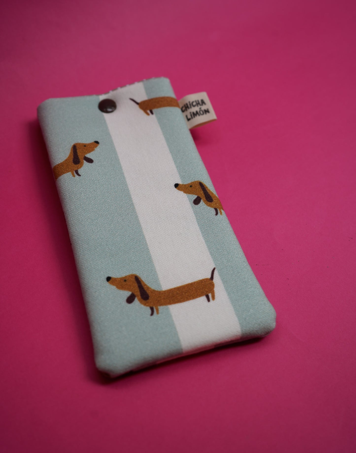 Funda de gafas perro salchicha azul y blanco