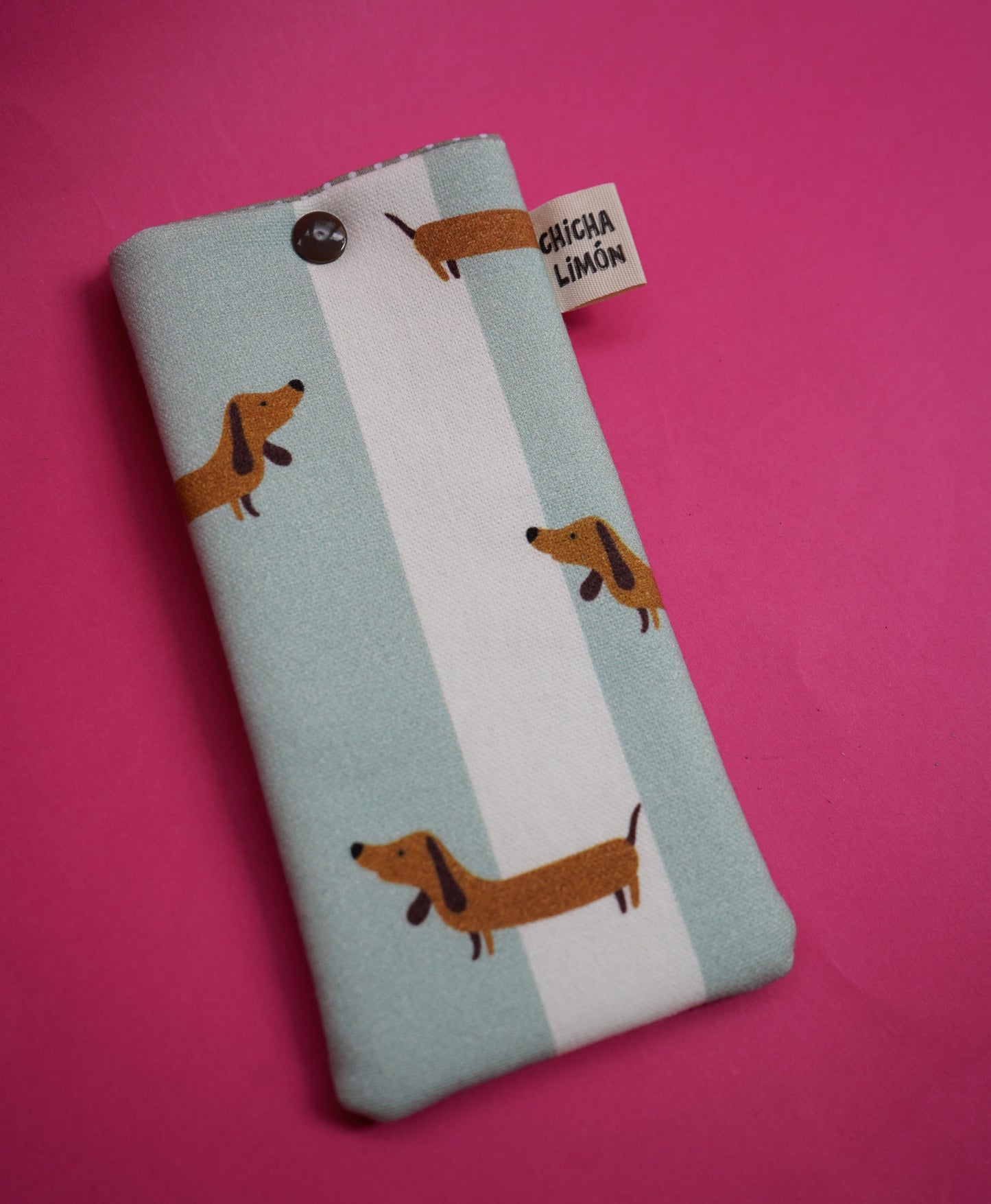Funda de gafas perro salchicha azul y blanco