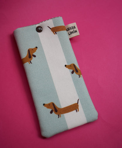 Funda de gafas perro salchicha azul y blanco