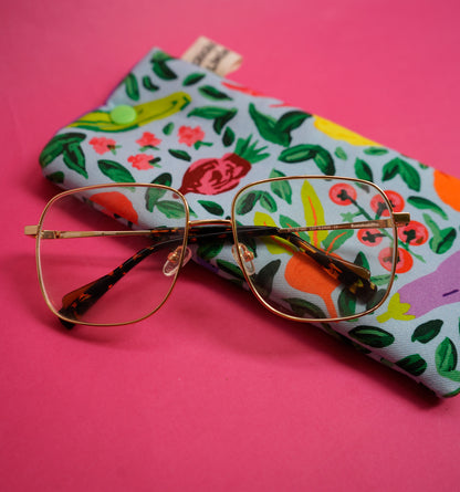 Funda de gafas frutas y verduras azul claro
