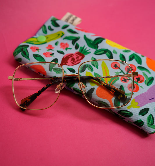 Funda de gafas frutas y verduras azul claro