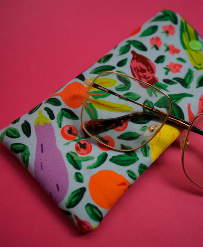 Funda de gafas frutas y verduras azul claro