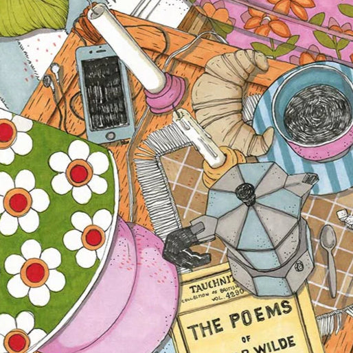 Lámina Sofá de flores, café y vinilo