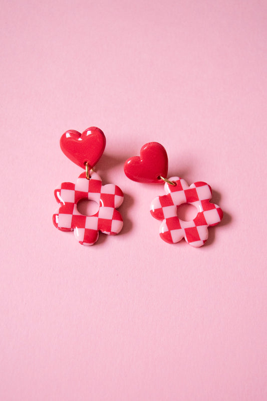 Pendiente corazón y for rojo