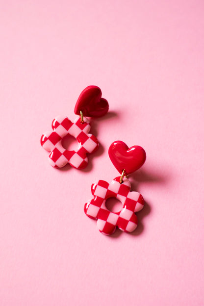 Pendiente corazón y for rojo