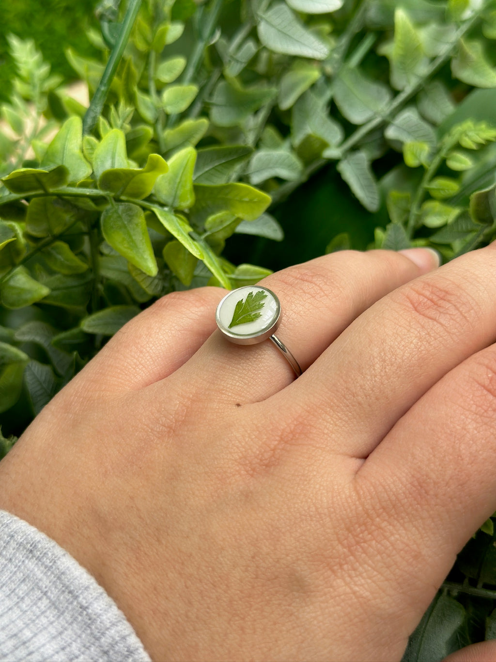 Anillo hojita fondo blanco flor