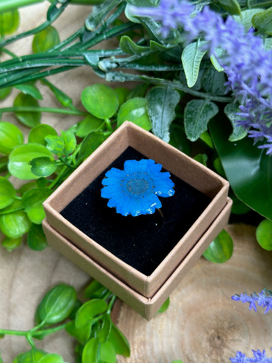 Blue Daisy Flower Ring