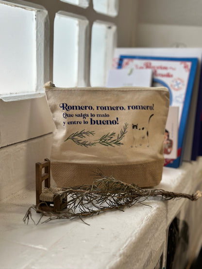 Abuela jute toiletry bag - Rosemary, rosemary, let the bad come out and the good come in