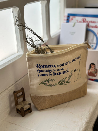 Abuela jute toiletry bag - Rosemary, rosemary, let the bad come out and the good come in