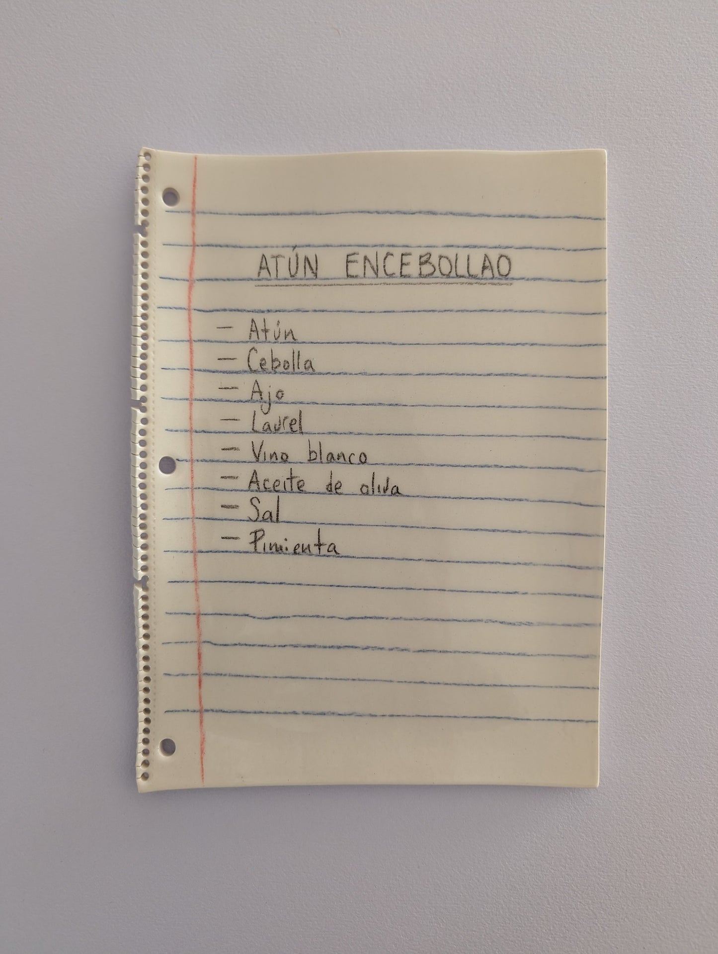 Plato cerámica Receta atún encebollao