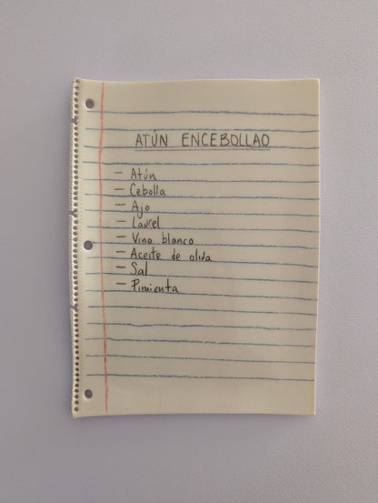 Plato cerámica Receta atún encebollao