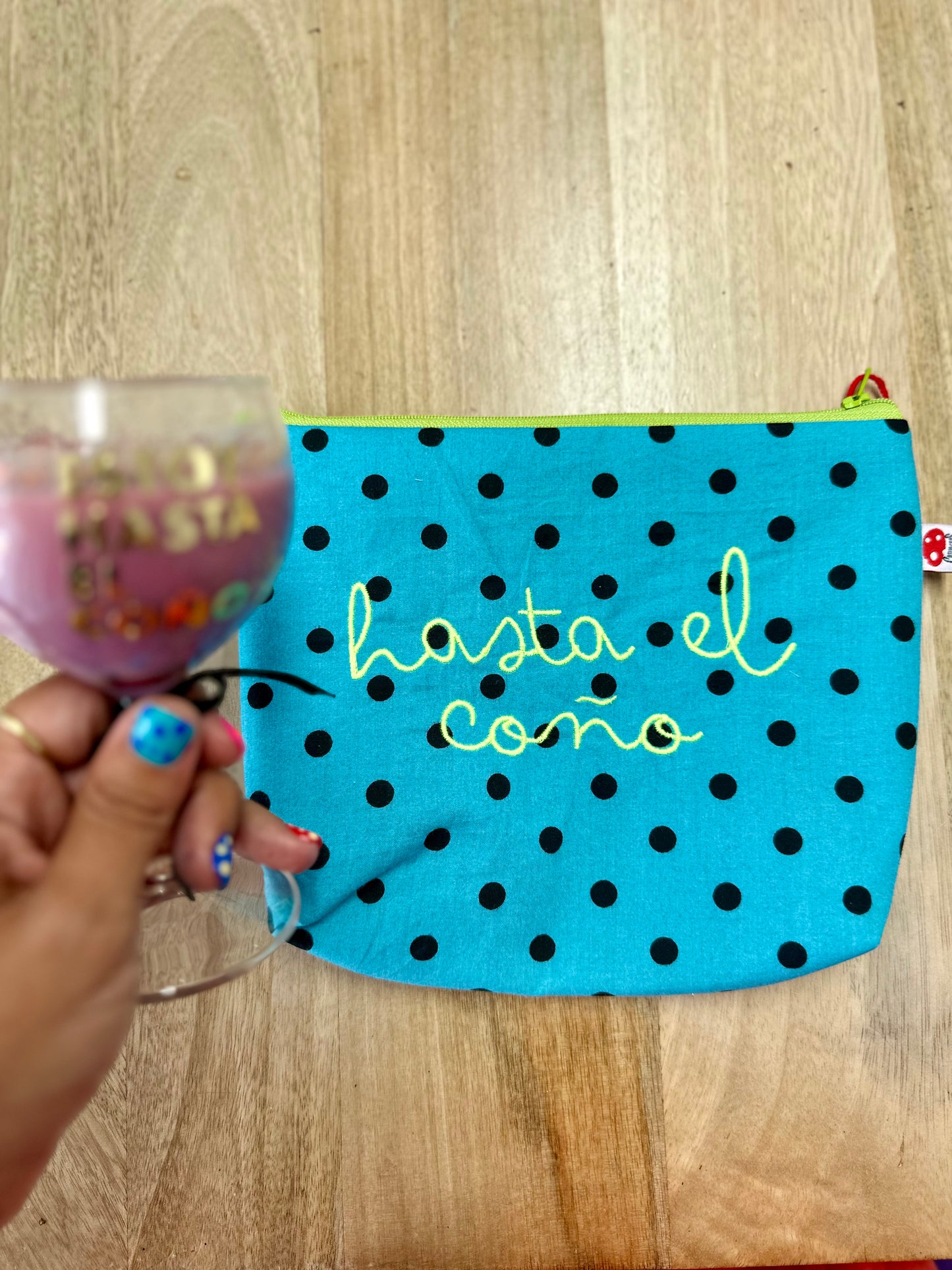 Turquesa lunares letra verde - Hasta el coño - Neceser