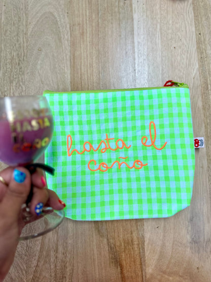 Vichy verde flúor letra naranja - Hasta el coño - Neceser