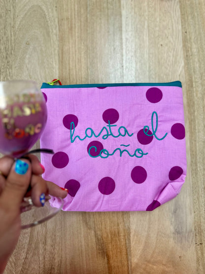 Lila lunares grandes fucsia letra turquesa - Hasta el coño - Neceser