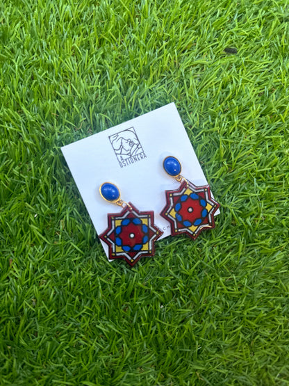 Pendientes azulejos rojos y azules pequeños