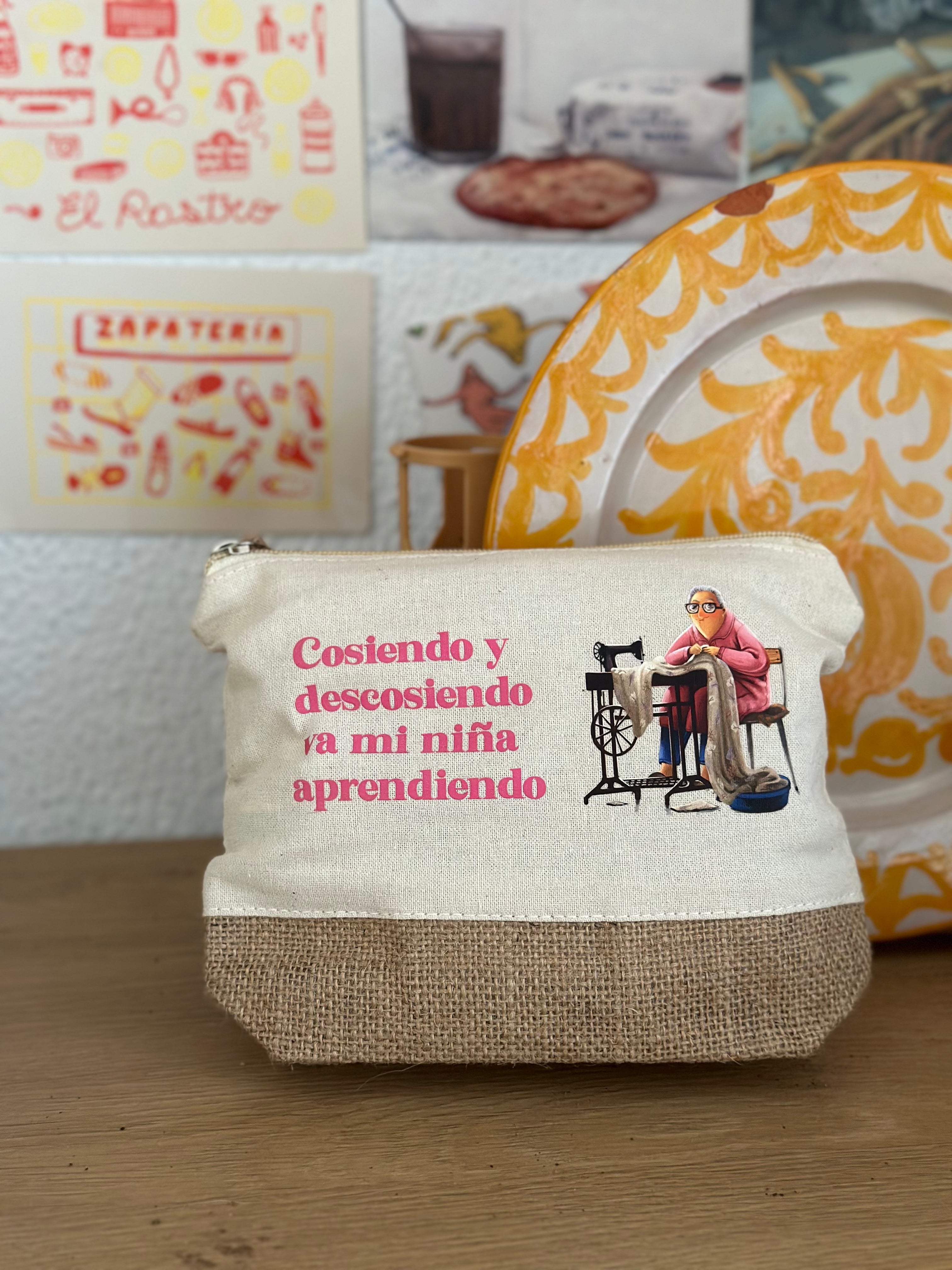 Jute toiletry bag Grandma - Sewing and unstitching my girl is learning