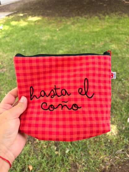 Vichy Naranja y rojo letra negra - Hasta el coño - Neceser