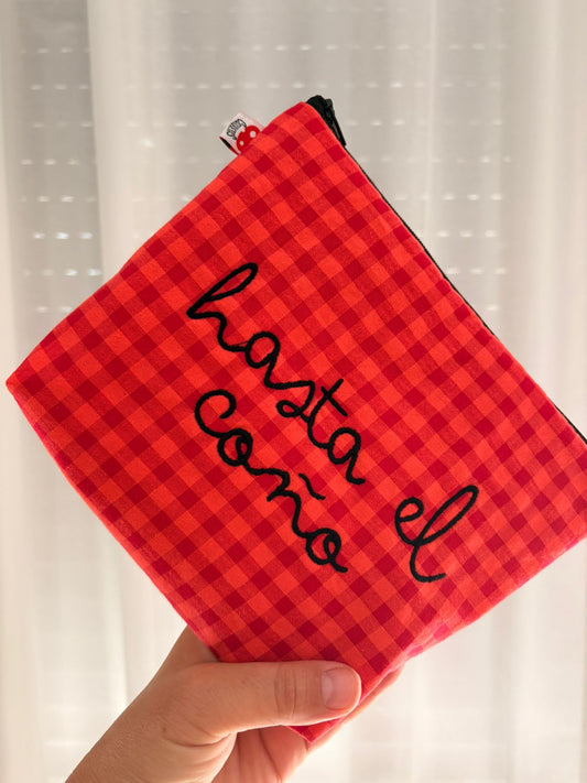 Vichy Naranja y rojo letra negra - Hasta el coño - Neceser